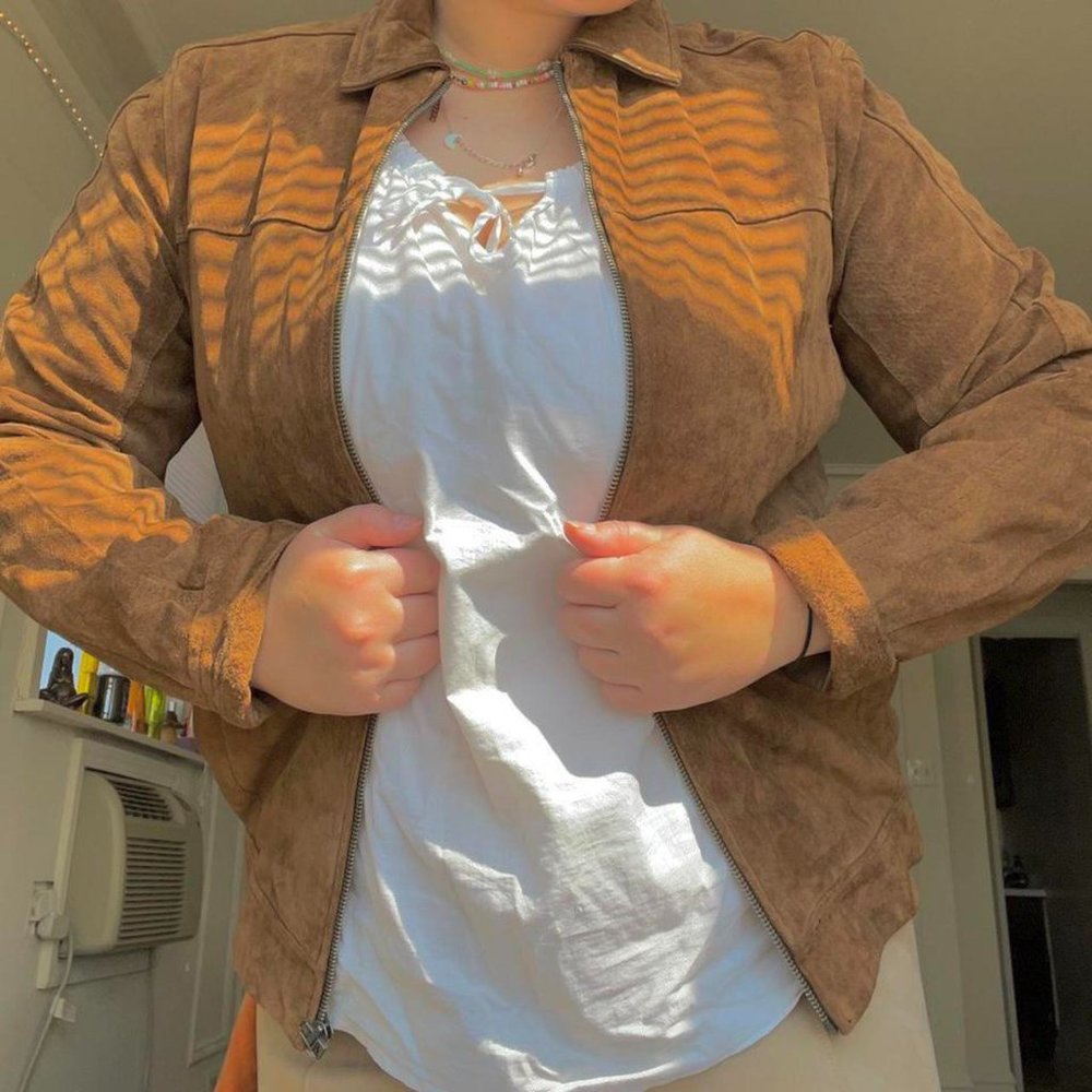 suede brown zip up jacket bella swan fairy core y2k vibe